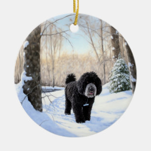 Portugiesischer Wasserhund lässt es zu Weihnachten Keramik Ornament