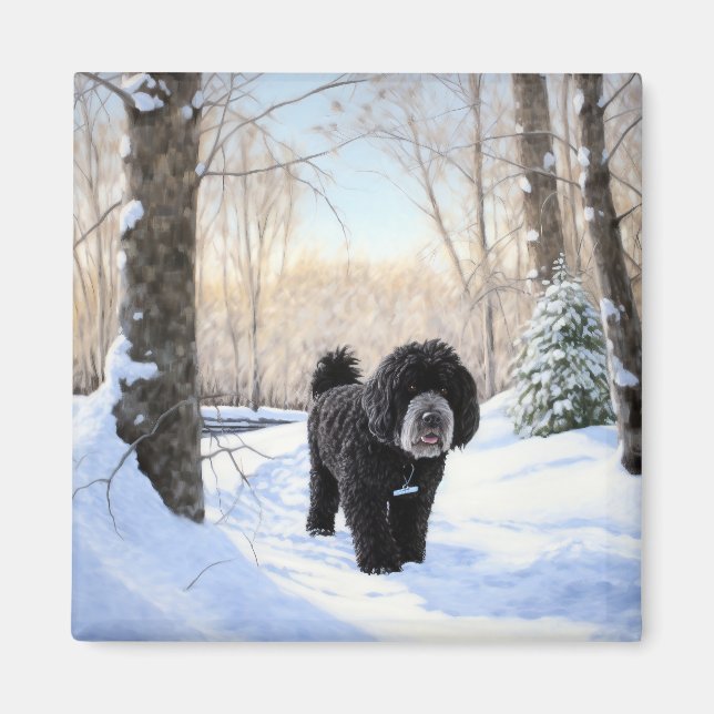 Portugiesischer Wasserhund lässt es zu Weihnachten Magnet (Vorne)