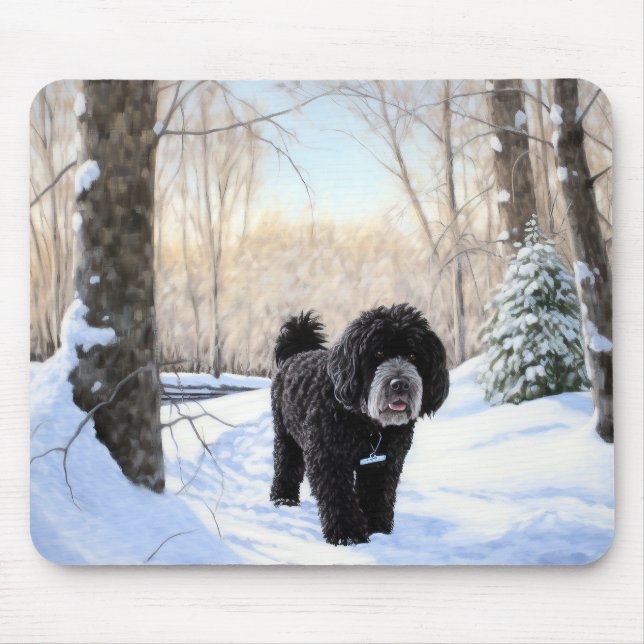 Portugiesischer Wasserhund lässt es zu Weihnachten Mousepad (Vorne)