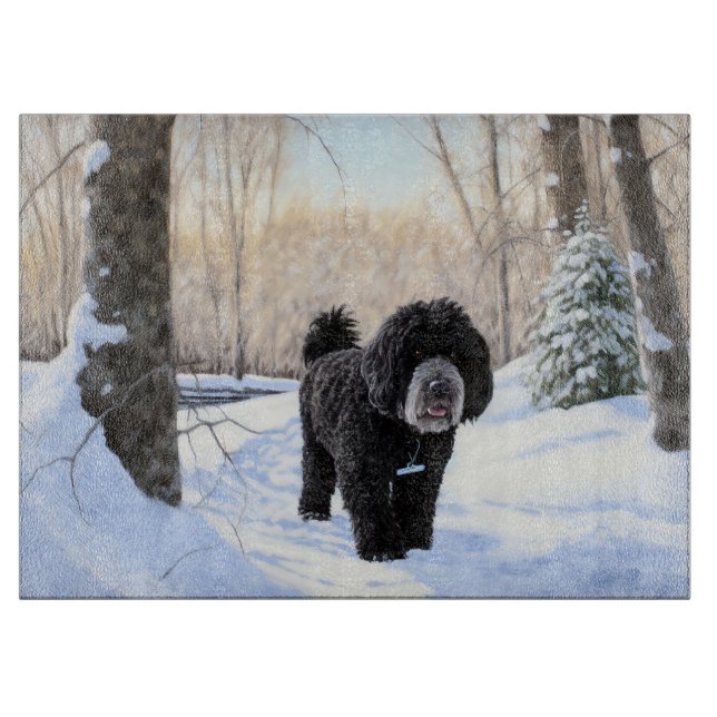 Portugiesischer Wasserhund lässt es zu Weihnachten Schneidebrett (Vorderseite)