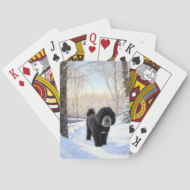 Portugiesischer Wasserhund lässt es zu Weihnachten Spielkarten (Rückseite)