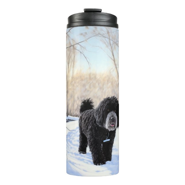 Portugiesischer Wasserhund lässt es zu Weihnachten Thermosbecher (Vorderseite)