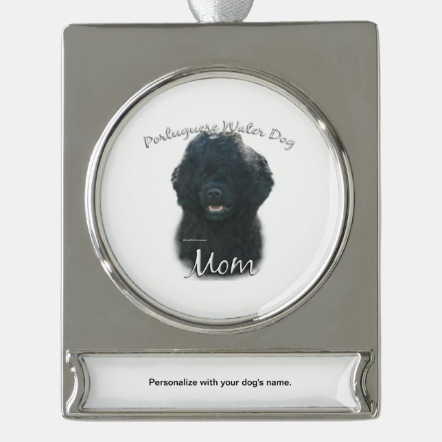 Portugiesischer Wasserhund Mama 2 Banner-Ornament Silber (Vorderseite)