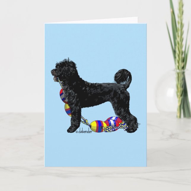 Portugiesischer Wasserhund Stehend mit Schwimmlini Karte (Vorderseite)