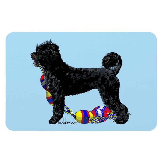 Portugiesischer Wasserhund Stehend mit Schwimmlini Magnet (Horizontal)