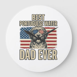 Portugiesischer Wasserhund-Vater Patriotisch Vinta Große Wanduhr