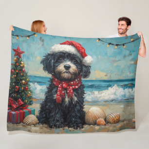 Portugiesischer Wasserhund Weihnachten Vintage Str Fleecedecke