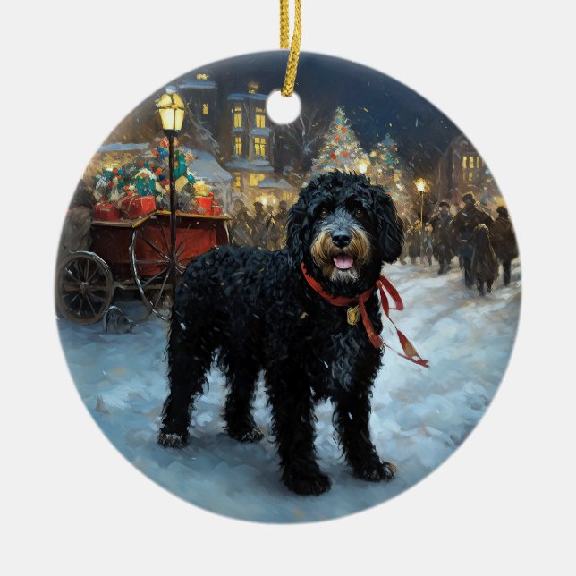 Portugiesischer Wasserhund Weihnachten Weihnachtsz Keramik Ornament (Vorne)