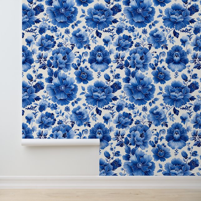 Portugiesisches Azulejo Blue Floral Delft Tile Mus Tapete (Anwendung)