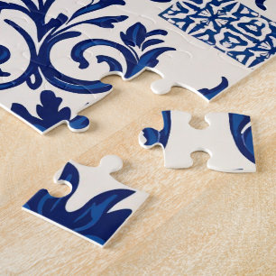 Portugiesisches Azulejo-Pfauen-Puzzle – Blau und W