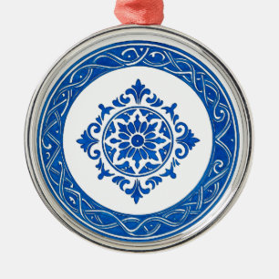 Portugiesisches Azulejo-Weihnachtsschmuck – Blaue Ornament Aus Metall