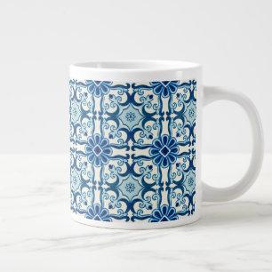 Portugiesisches Azulejos Blaues Blumenkachel-Muste Jumbo-Tasse