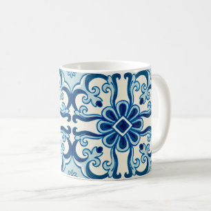 Portugiesisches Azulejos Blaues Blumenkachel-Muste Kaffeetasse