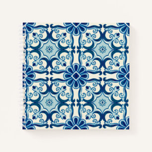 Portugiesisches Azulejos Blaues Blumenkachel-Muste Notizbuch