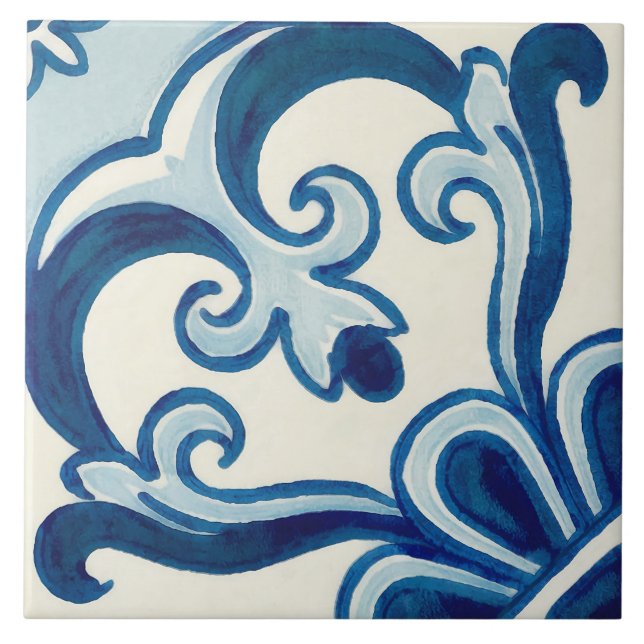 Portugiesisches Azulejos blaues Blumenmuster Fliese (Vorderseite)
