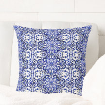 Portugiesisches Blaues Azulejo Tile Muster Kissen