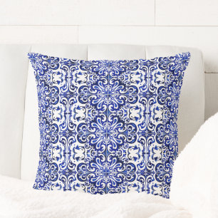 Portugiesisches Blaues Azulejo Tile Muster Kissen