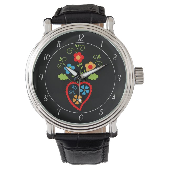 Portugiesisches blühendes Herz Armbanduhr (Vorderseite)