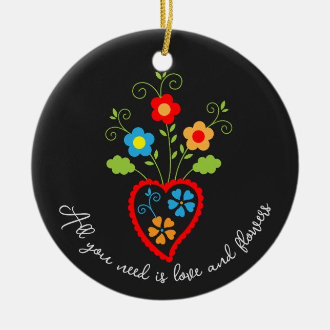 Portugiesisches blühendes Herz Keramik Ornament (Vorne)