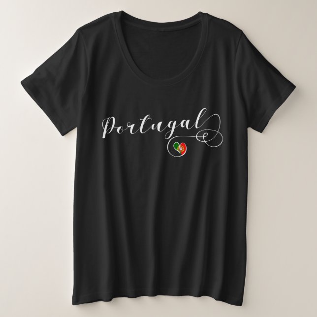 Portugiesisches Flaggenherz, Portugal Große Größe T-Shirt (Design vorne)