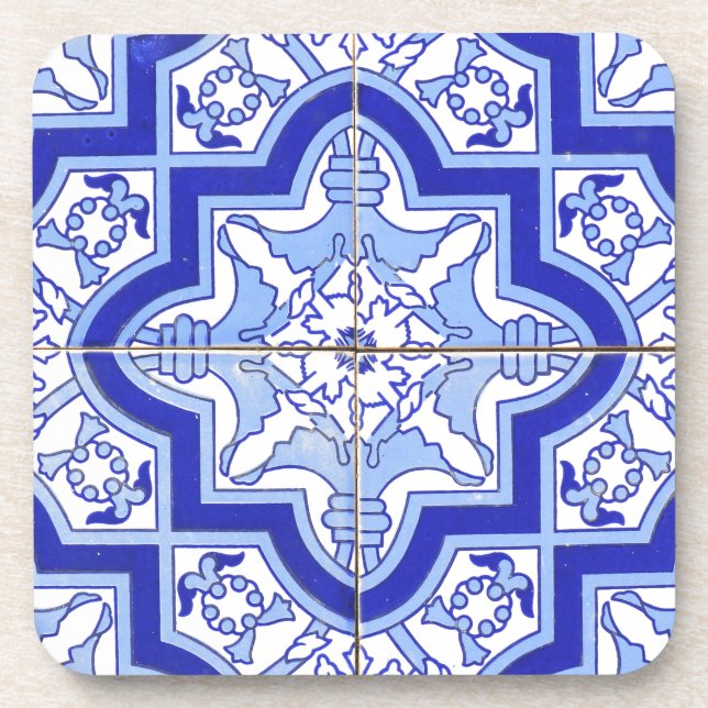 Portugiesisches Fliesen-Blau und Weiß Getränkeuntersetzer (Vorderseite)