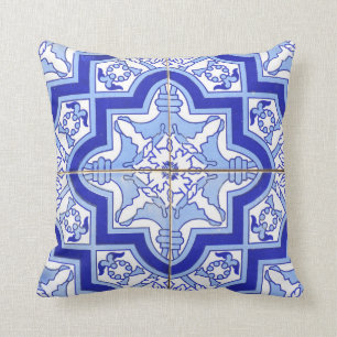 Portugiesisches Fliesen-Patiokissenblau Azulejos Kissen