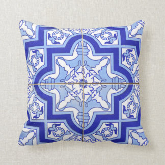 Portugiesisches Fliesen-Patiokissenblau Azulejos Kissen