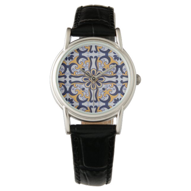 Portugiesisches Fliesenmuster Armbanduhr (Vorderseite)