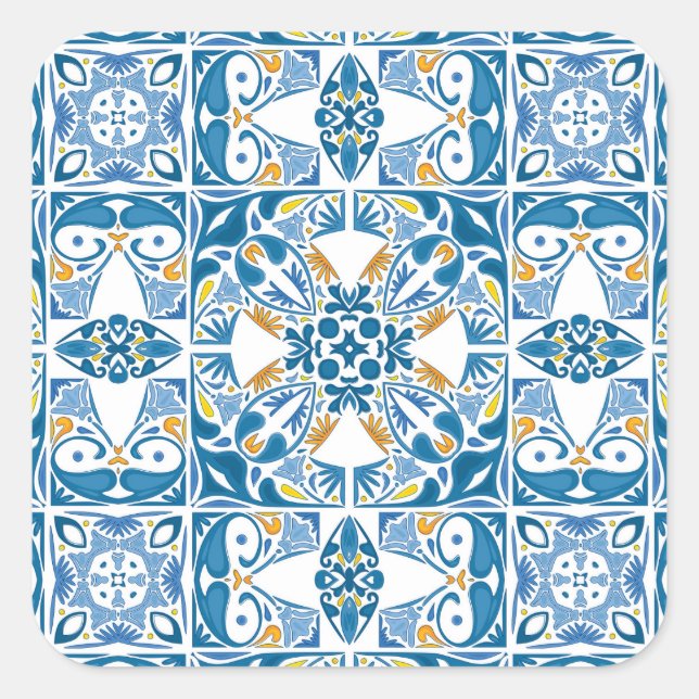 Portugiesisches Fliesenmuster Quadratischer Aufkleber (Vorderseite)