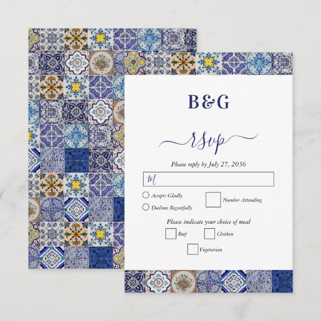 Portugiesisches Fliesenmuster RSVP Karte (Vorne/Hinten)