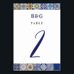 Portugiesisches Fliesenmuster Tischnummer<br><div class="desc">Ein modernes und dennoch rustikales portugiesisches Fliesen Muster Hochzeitsdesign. Ein buntes mediterranes Design, das verschiedene Vintage Fliesendesigns verwendet, um ein elegantes Hochzeitsdesign im Sommer zu schaffen. Ein charmantes portugiesisches, italienisches und spanisches mediterranes Fliesendesign mit klassischer Schriftzeichen. Ein elegantes portugiesisches Fliesendesign mit Hochzeitskarten-Design und modernen Elementen. Auch die passenden Hochzeitseinladungen und...</div>