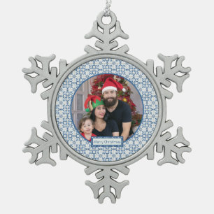 Portugiesisches Foto mit Fliesen Schneeflocken Zinn-Ornament