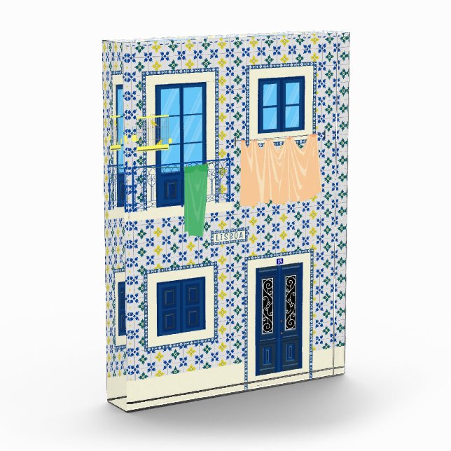 Portugiesisches Haus mit Kacheln und Vogel Fotoblock (Links)