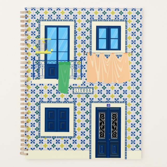 Portugiesisches Haus mit Kacheln und Vogel Planer (Vorderseite)