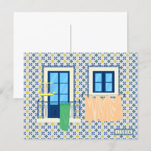 Portugiesisches Haus mit Kacheln und Vogel Postkarte