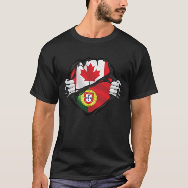 Portugiesisches kanadisches Handgepanzerflagge T-Shirt (Vorderseite)