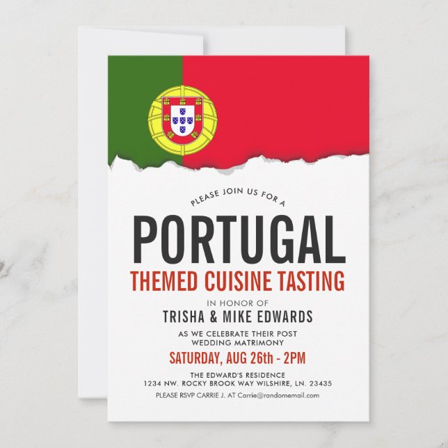 Portugiesisches Party-Flaggen-Weiß des Cuisine-| Einladung (Vorderseite)