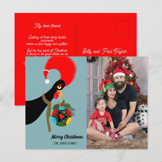 Portugiesisches Rooster Christmas Bauble Party Postkarte (Vorne/Hinten)