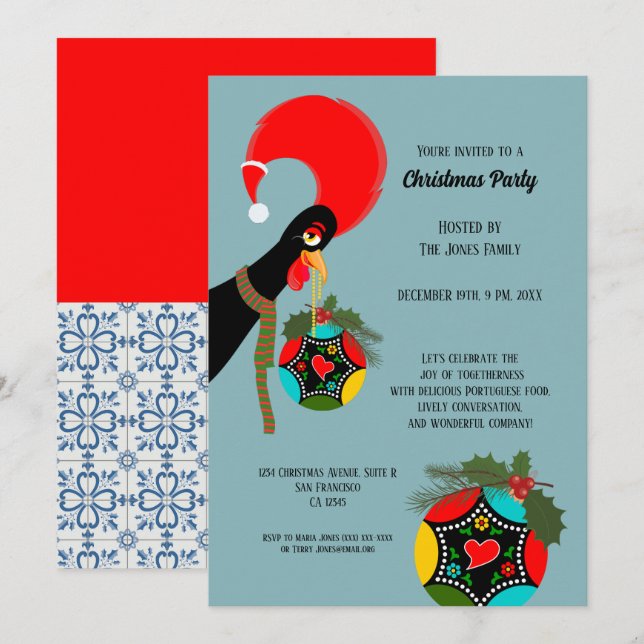Portugiesisches Rooster Heiligabend Party Bauble Einladung (Vorne/Hinten)