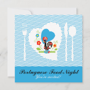 Portugiesisches Rooster mit blauen Polka-Punkten Einladung