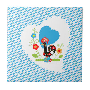 Portugiesisches Rooster mit blauen Polka-Punkten Fliese