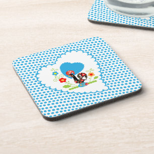 Portugiesisches Rooster mit blauen Polka-Punkten Untersetzer