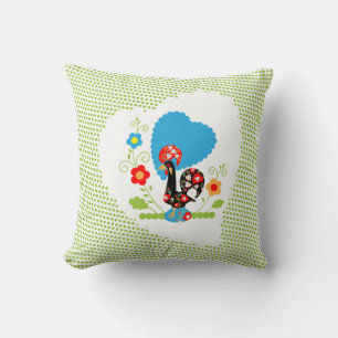 Portugiesisches Rooster mit hellgrünen Polka Punkt Kissen