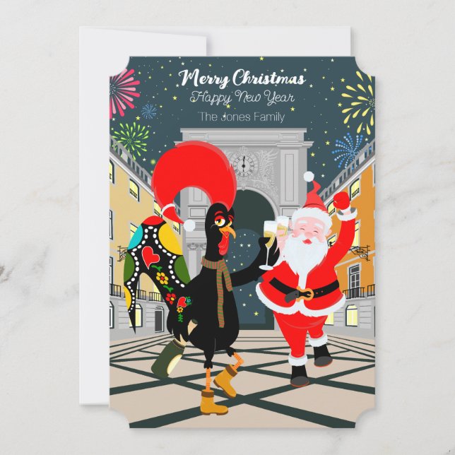 Portugiesisches Rooster und der Weihnachtsmann zum Karte (Vorderseite)