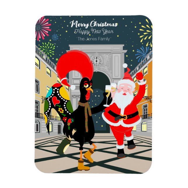 Portugiesisches Rooster und der Weihnachtsmann zum Magnet (Vertikal)
