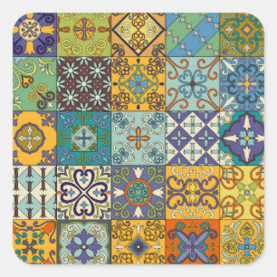 Portugiesisches Talavera-Fliesendesign Quadratischer Aufkleber