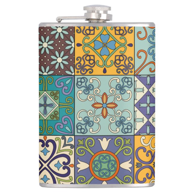 Portugiesisches Talavera Tile Design Flachmann (Vorderseite)
