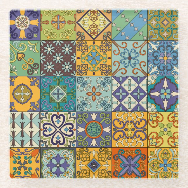 Portugiesisches Talavera Tile Design Glasuntersetzer (Vorderseite)