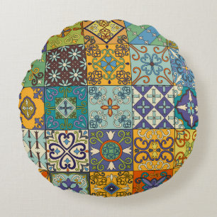 Portugiesisches Talavera Tile Design Rundes Kissen