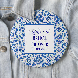 Portugiesisches Tiles Blue Mediterranes Brautparty Button